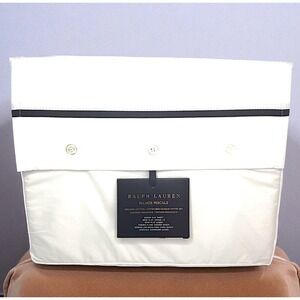 Ralph Lauren Queen Flat Sheet Palmer Organic Cotton Polo Navy NWT $175